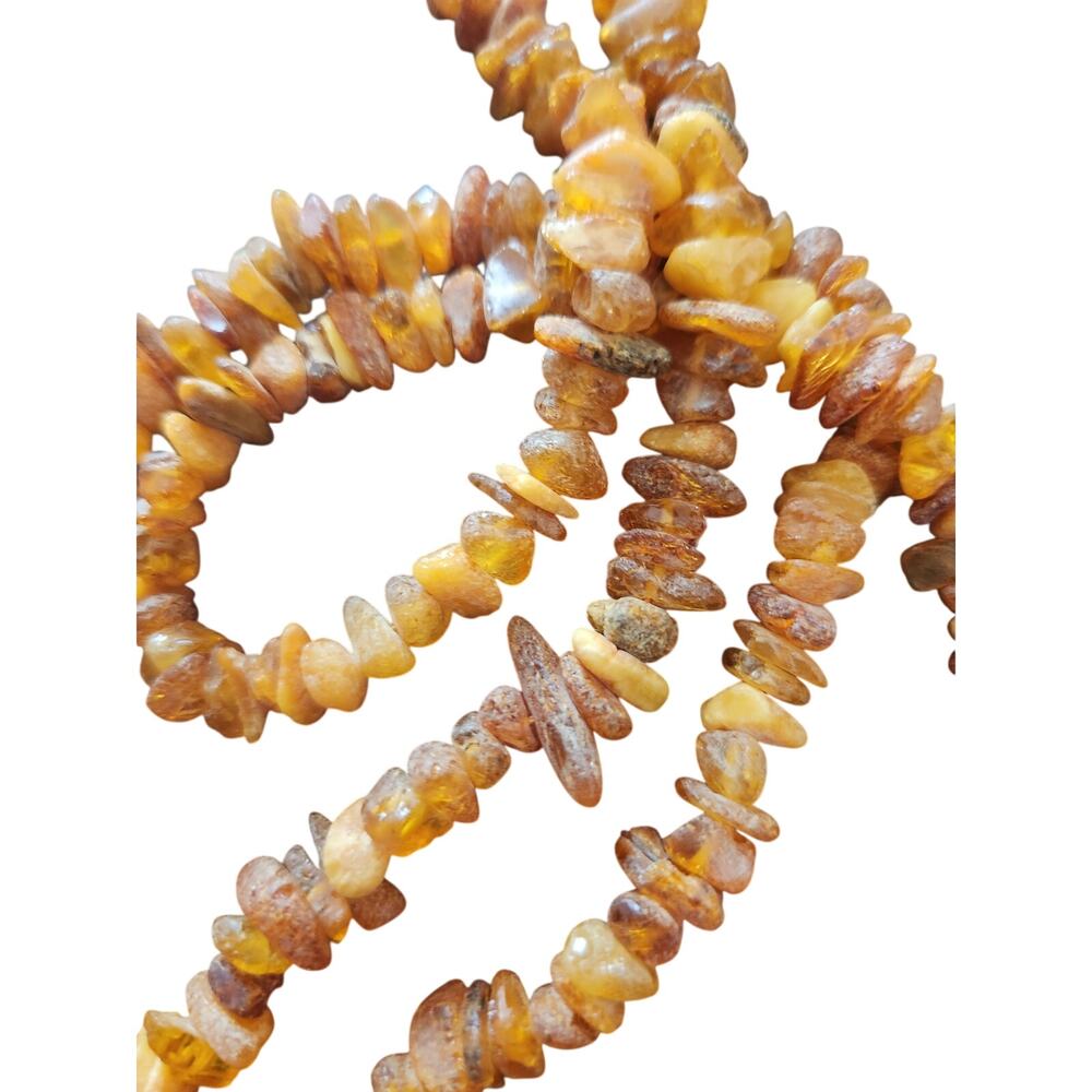 Vintage Baltic Amber Chip Necklace Raw Honey Amber Poland 38”